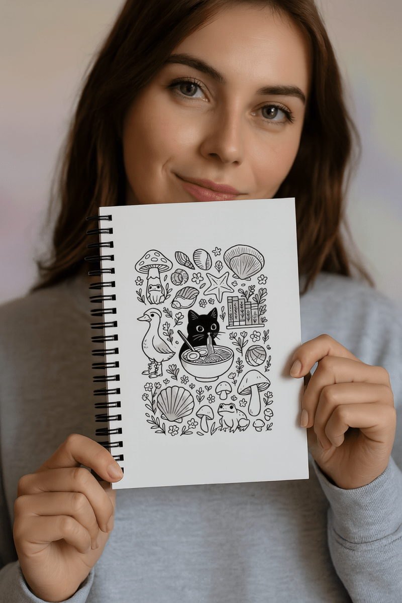 Black Cat, Goose, Mushrooms & Shells Spiral notebook - by Honestly Aesthetic - product_tags