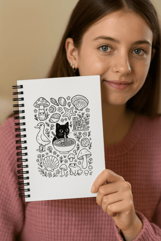 Black Cat, Goose, Mushrooms & Shells Spiral notebook - by Honestly Aesthetic - product_tags