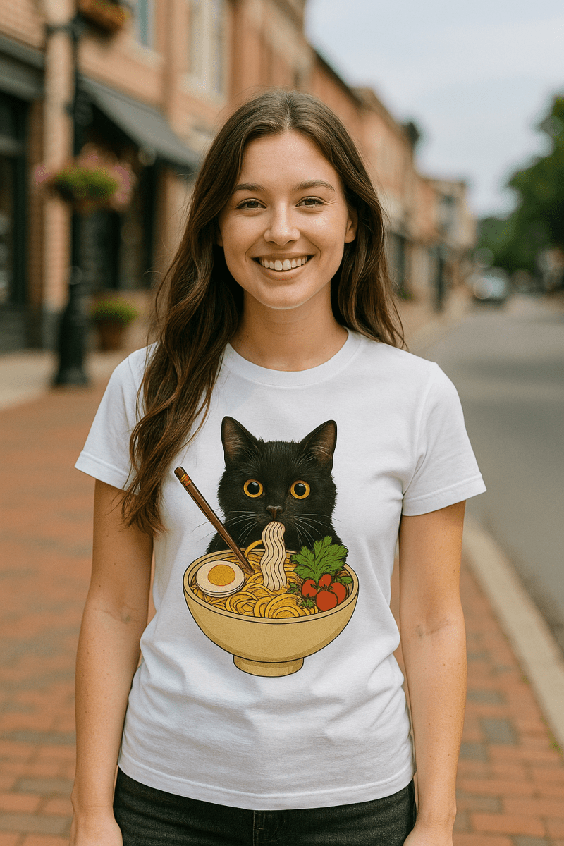 Cute Black Cat Ramen Bowl Tee - by Honestly Aesthetic - product_tags