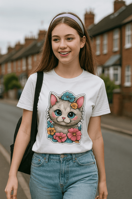 Cute Floral Kitten T-Shirt - by Honestly Aesthetic - product_tags