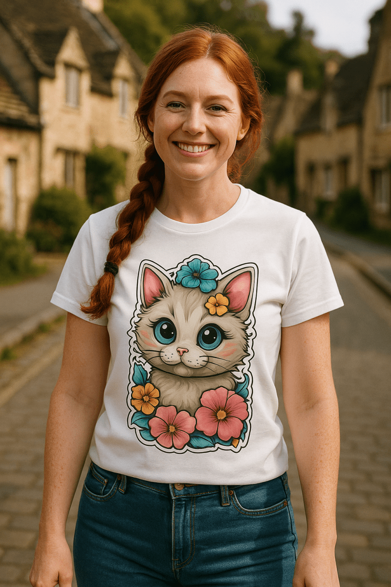 Cute Floral Kitten T-Shirt - by Honestly Aesthetic - product_tags