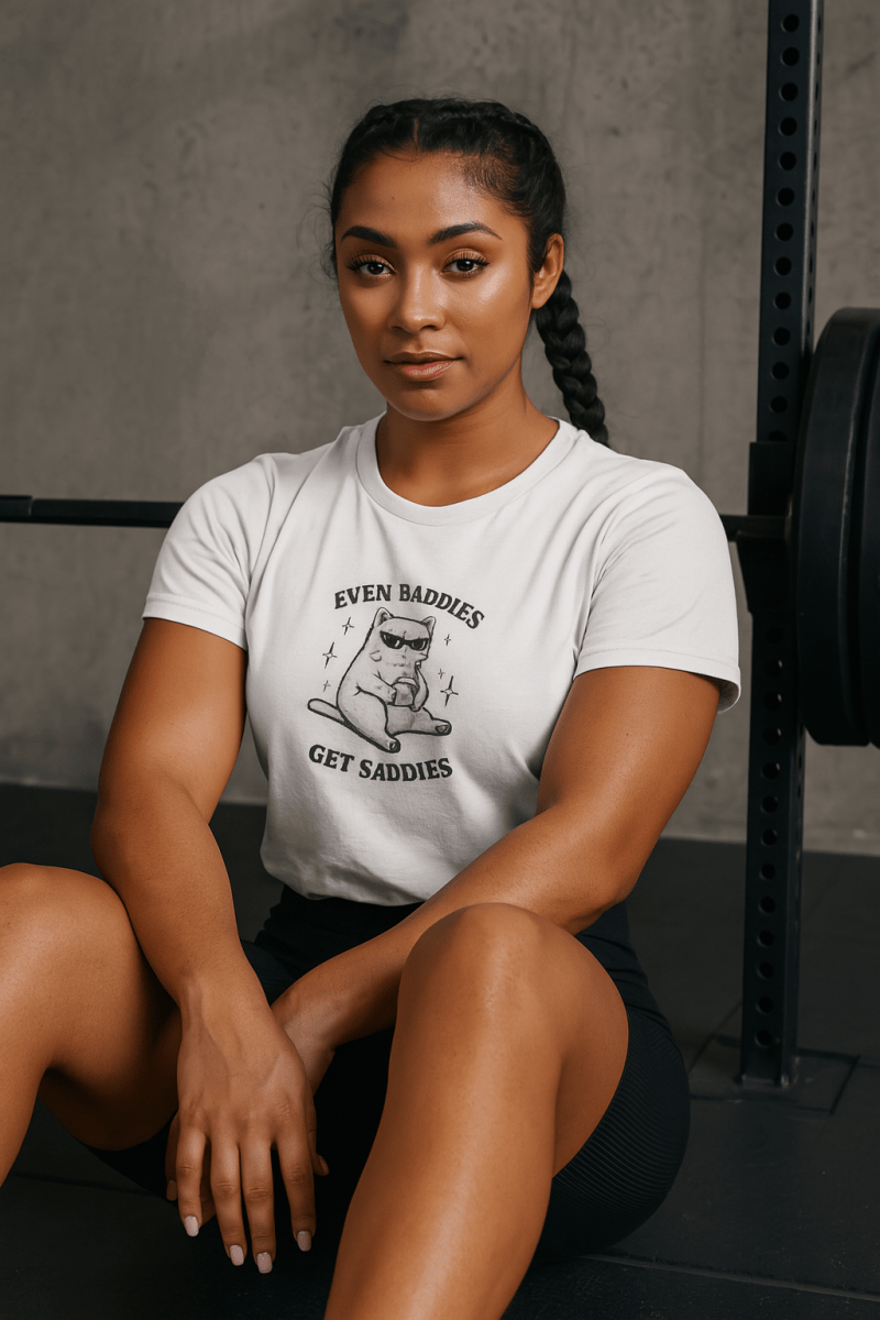 Even Baddies Get Saddies Tee – Cute Funny Cat T-Shirt for Women - by Honestly Aesthetic - product_tags